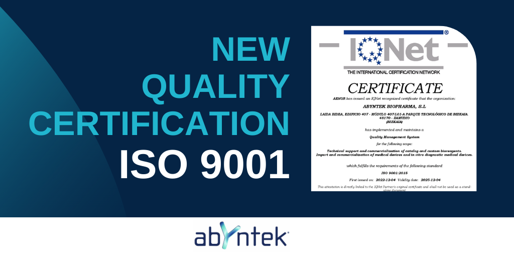 Abyntek Biopharma obtains ISO 9001 quality management certification