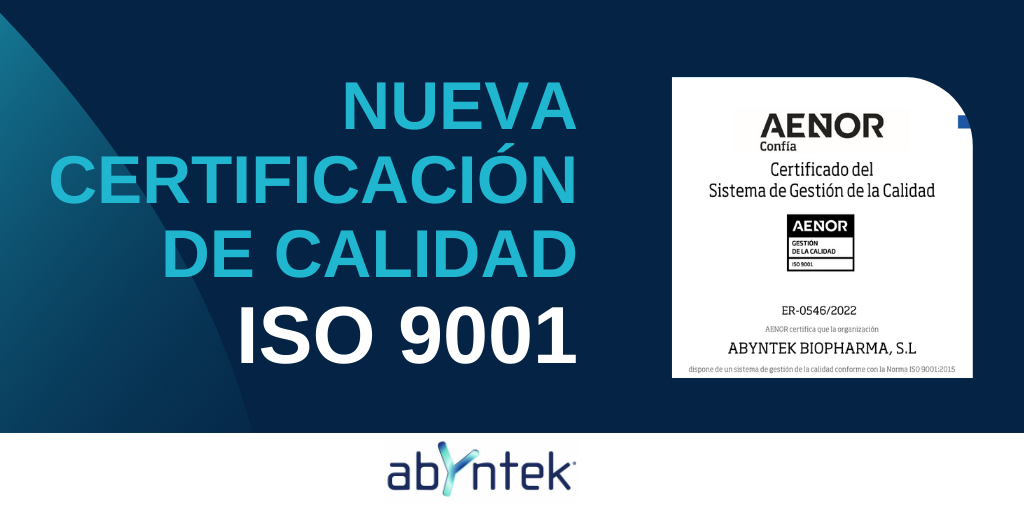 Abyntek Biopharma obtiene la certificación ISO 9001 de gestión de la calidad